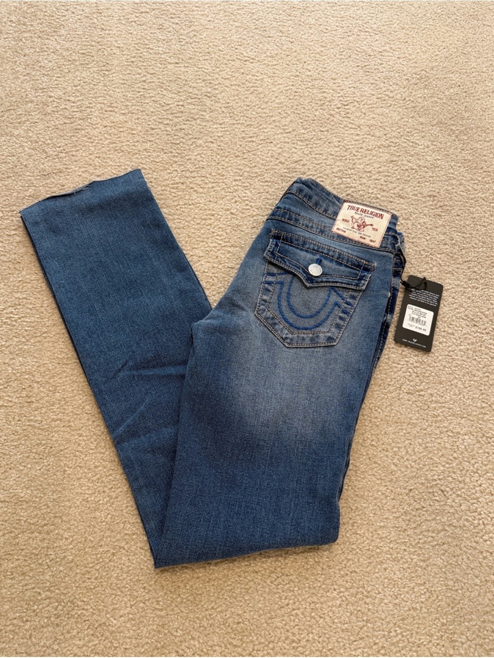 NWT True Religion Billie Mid Rise Bootcut Jeans Raw Hem Size 27